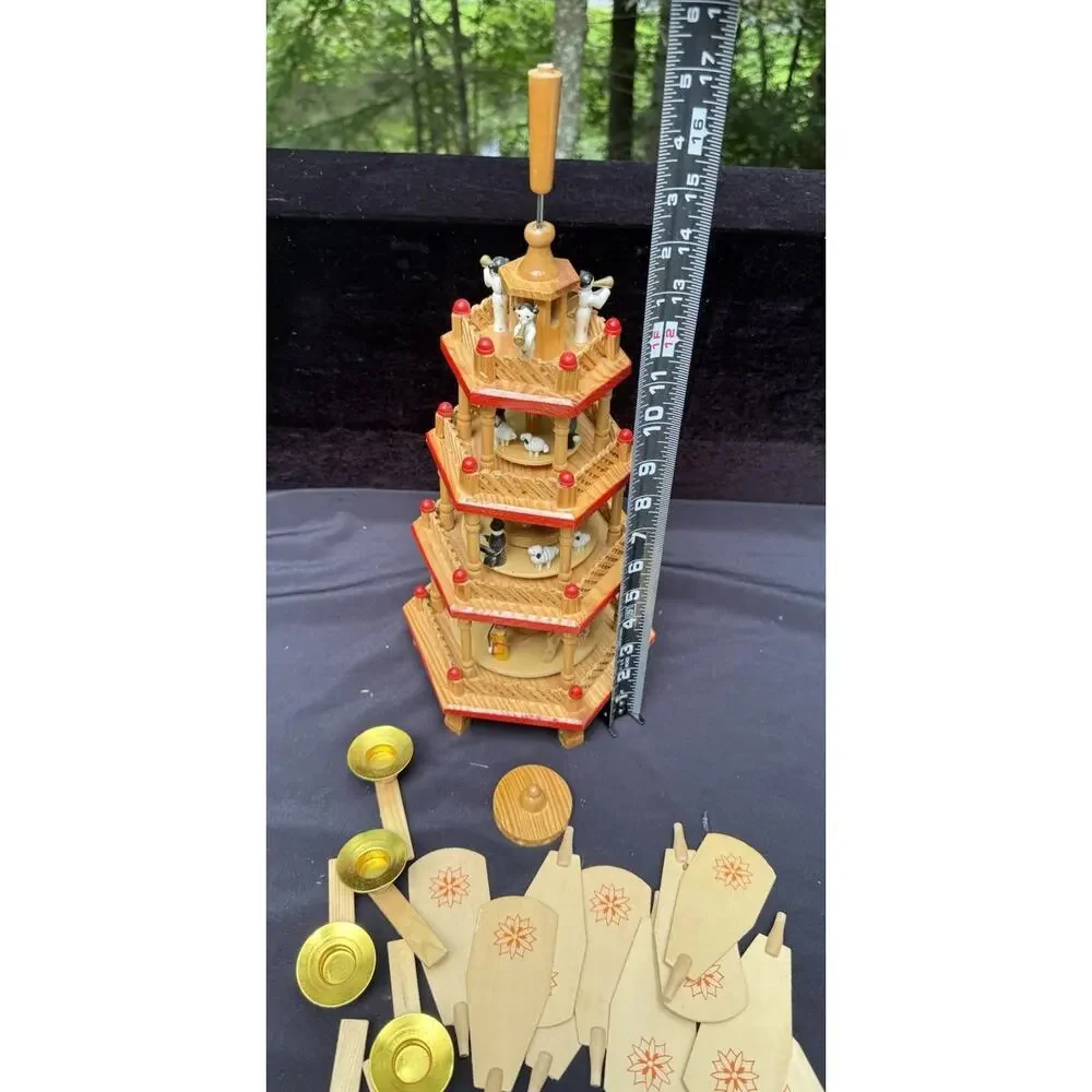 Vintage Lillian Vernon 4 Tier Wood Christmas Spinning Pyramid Complete